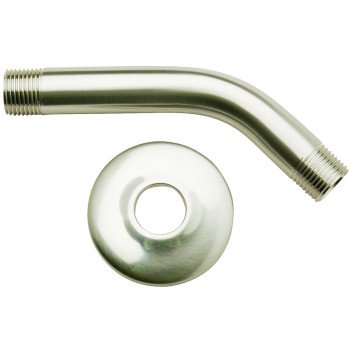 Plumb Pak PP825-10BN Shower Arm with Flange, 1/2 in Connection, IPS, 6 in L, Brass, Brushed Nickel