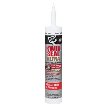 DAP KWIK SEAL ULTRA 18897 Siliconized Sealant, White, 0 to 150 deg F, 10.1 oz Cartridge