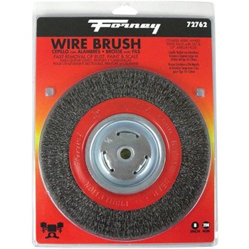 Forney 72762 Wire Bench Wheel Brush, 8 in Dia, 1/2 to 5/8 in Arbor/Shank, 0.014 in Dia Bristle