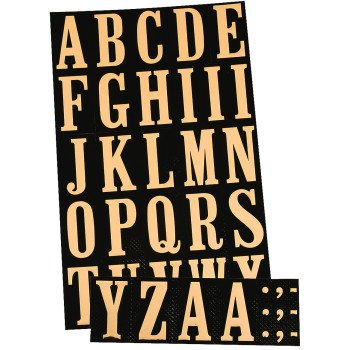 Hy-Ko MM-3L Packaged Letter Set, 1-3/4 in H Character, Gold Character, Black Background, Mylar