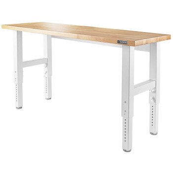 Gladiator GAWB06HWGW Adjustable Workbench, 72 in OAW, 27.5 to 40.8 in OAH, 25 in OAD, 3000 lb, White, Hardwood Tabletop