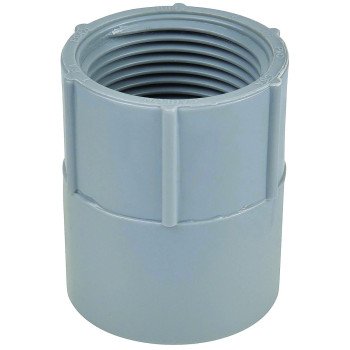 Carlon E942HR Conduit Adapter, 1-1/2 in FPT x Socket, 2-5/32 in Dia, 2-7/32 in L, PVC, Gray