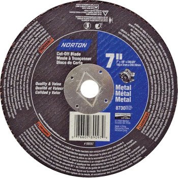 Norton 07660789097 Cut-Off Wheel, 7 in Dia, 1/8 in Thick, 5/8 in Arbor, 24 Grit, Very Coarse, Aluminum Oxide Abrasive