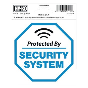 Hy-Ko HSV-201 Graphic Sign, Protected By SECURITY SYSTEM, Silver Background, Vinyl, 4 in H x 4 in W Dimensions