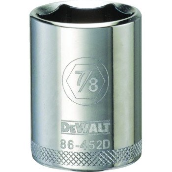 DEWALT DWMT86452OSP Drive Socket, 7/8 in Socket, 1/2 in Drive, 6-Point, Steel, Polished Chrome Vanadium