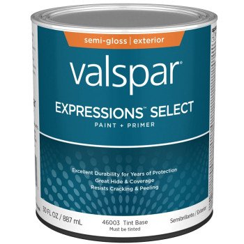 Valspar Expressions Select 4600 028.0046003.005 Latex Paint, Acrylic Base, Semi-Gloss Sheen, Tint Base, 1 qt