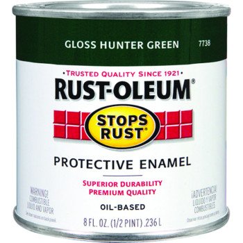 Rust-Oleum Stops Rust 7738730 Enamel Paint, Oil, Gloss, Hunter Green, 0.5 pt, Can, 50 to 90 sq-ft/qt Coverage Area