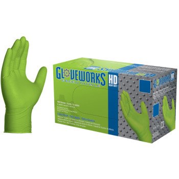 Gloveworks GWGN44100 Heavy-Duty Disposable Gloves, M, Nitrile, Powder-Free, Green, 9-1/2 in L