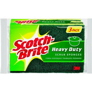 Scotch-Brite HD-3 Scrub Sponge, 2-3/4 in L, 4-1/2 in W, 0.6 in Thick, Cellulose/Synthetic Fiber, Green