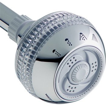 Waterpik SM-423CGE Fixed Shower Head, Round, 1.8 gpm, 1/2 in Connection, Plastic, Chrome, 3-1/4 in Dia, 3-1/4 in W