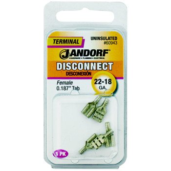 Jandorf 60943 Disconnect Terminal, 22 to 18 AWG Wire, Copper Contact, 5/PK