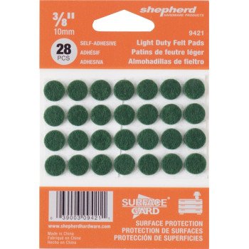 Shepherd Hardware 9421 Furniture Pad, Felt Cloth, Green, 3/8 in Dia, Round