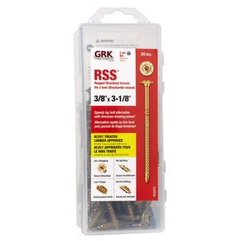 GRK Fasteners RSS 12273 Structural Screw, 3/8 in Thread, 3-1/8 in L, Washer Head, Star Drive, Steel, Climatek, 50 PAIL