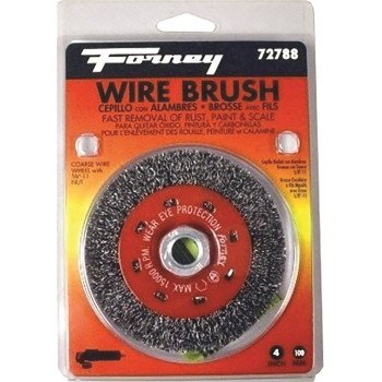 Forney 72788 Wire Wheel Brush, 4 in Dia, 5/8-11 Arbor/Shank, 0.012 in Dia Bristle, Carbon Steel Bristle