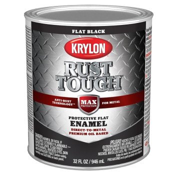 Krylon Rust Tough K09711008 Rust Preventative Paint, Flat, Black, 1 qt, 400 sq-ft/gal Coverage Area