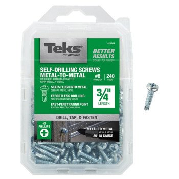 Teks 21364 Screw, #8 Thread, 3/4 in L, Coarse Thread, Pan Head, Phillips Drive, Self-Drilling, Self-Tapping Point, Steel