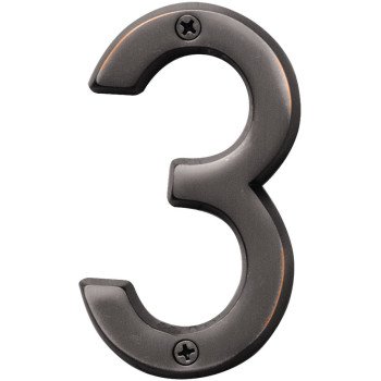 Hy-Ko Prestige Series BR-42OWB/3 House Number, Character: 3, 4 in H Character, Bronze Character, Brass