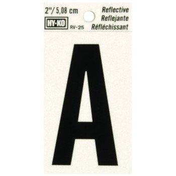 Hy-Ko RV-25/A Reflective Letter, Character: A, 2 in H Character, Black Character, Silver Background, Vinyl