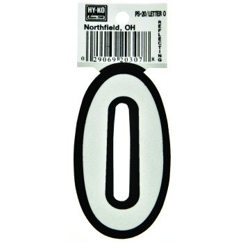 Hy-Ko PS-20/O Reflective Letter, Character: O, 3-1/4 in H Character, Black/White Character, Vinyl