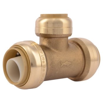 SharkBite U416LFA Pipe Tee, 1 x 3/4 in, Push-Fit, DZR Brass, 200 psi Pressure