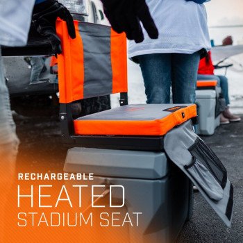 Thaw THA-BOD-1001 Heated Stadium Seat, 14-1/2 in W, 17.72 in H, Black/Orange Seat