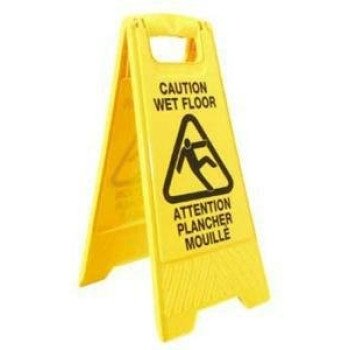 Rubbermaid 611285YEL Wet Floor Caution Sign, 11 in W, 25 in H, Yellow Background, Wet Floor, English, French