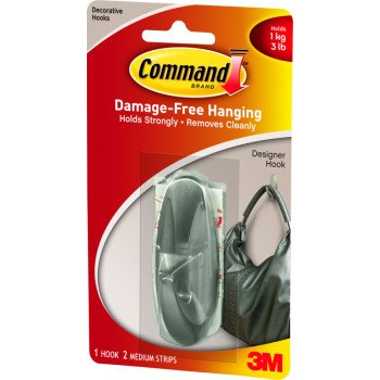 Command 17081-BN Designer Hook, 3 lb, 1-Hook, Plastic, Brushed Nickel