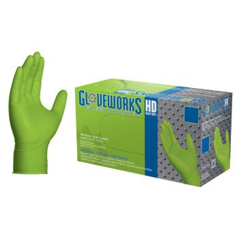 Gloveworks GWGN46100 Heavy-Duty Disposable Gloves, L, Nitrile, Powder-Free, Green, 9-1/2 in L