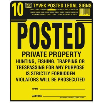 Hy-Ko PP-1 Legal Sign Kit, Square, Black Legend, Yellow Background, Tyvek, 11 in W x 11 in H Dimensions