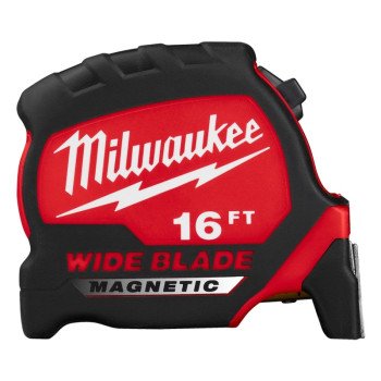 Milwaukee 48-22-0216M Tape Measure, Wide Blade, 16 ft L Blade, 1-5/16 in W Blade, Steel Blade, ABS Case, Black/Red Case