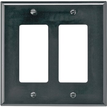 Eaton Wiring Devices PJ262BK Wallplate, 4-7/8 in L, 4.93 in W, 2 -Gang, Polycarbonate, Black, High-Gloss