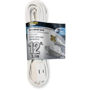 PowerZone OR660612 Extension Cord, 16 AWG Cable, 12 ft L, 125 V, White