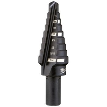 Milwaukee 48-89-9203 #3 Step Drill Bit, 1/4 to 3/4 in Dia, 2-37/64 in OAL, Straight Flute, 2-Flute