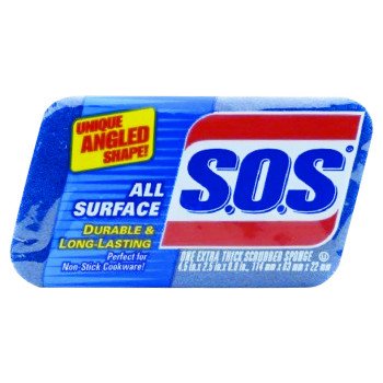 S.O.S 91017 Scrub Sponge, 4-1/2 in L, 2-1/2 in W, 1 in Thick, Scrim, Blue