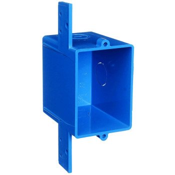 Carlon A58381D-CAR Outlet Box, 1-Gang, 3-Knockout, 1/2 in Knockout, PVC, Blue, Bracket Mounting