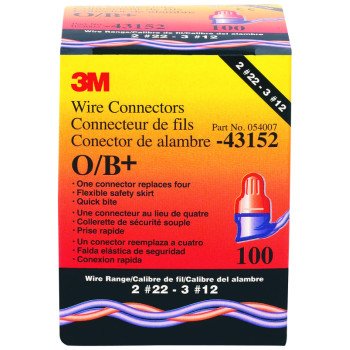 3M Performance Plus O/B Wire Connector, 22 to 12 AWG Wire, Steel Contact, Blue/Orange