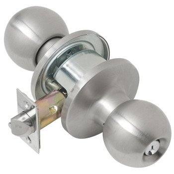 Tell Manufacturing CL101704 Storeroom Knob, Satin, Commercial, 2 Grade, C Keyway, 2-3/8 to 2-3/4 in Backset