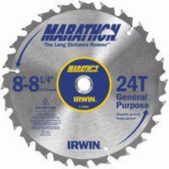 Irwin Marathon 14050ZR Table Saw Blade, 8-1/4 in Dia, 5/8 in Arbor, 24-Teeth, Carbide Cutting Edge