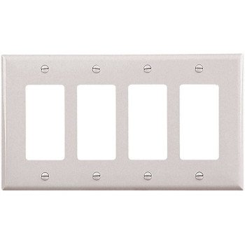 Eaton Wiring Devices PJ264W Wallplate, 4.87 in L, 8.56 in W, 4 -Gang, Polycarbonate, White, High-Gloss