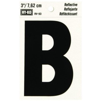 Hy-Ko RV-50/B Reflective Letter, Character: B, 3 in H Character, Black Character, Silver Background, Vinyl