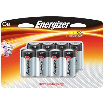 Energizer E93BP-8H Battery, 1.5 V Battery, 8350 mAh, C Battery, Alkaline, Manganese Dioxide, Zinc