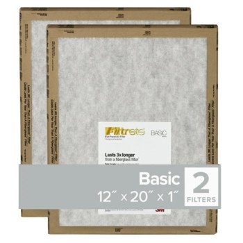 Filtrete FPL19-2PK-24 Air Filter, 20 in L, 12 in W, 2 MERV, For: Air Conditioner, Furnace and HVAC System