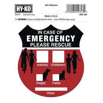 Hy-Ko HSV-204 Graphic Sign, IN CASE OF EMERGNCY PLEASE RESCUE, Silver Background, Vinyl, 4 in H x 4 in W Dimensions