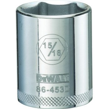 DEWALT DWMT86453OSP Drive Socket, 15/16 in Socket, 1/2 in Drive, 6-Point, Steel, Polished Chrome Vanadium