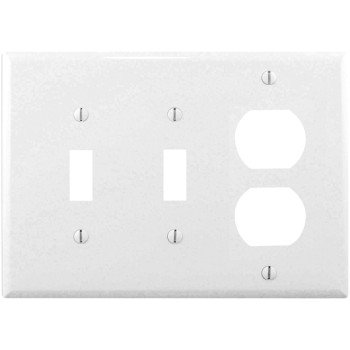 Eaton Wiring Devices PJ28W Combination Wallplate, 4-7/8 in L, 6-3/4 in W, Mid, 3-Gang, Polycarbonate, White, High-Gloss