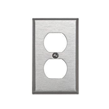 Leviton 84003 Receptacle Wallplate, 4-1/2 in L, 2-3/4 in W, 1 -Gang, 430 Stainless Steel, Silver, Brushed Satin