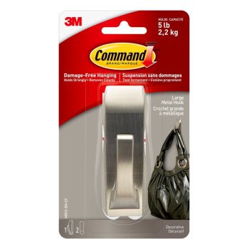 Command MR03-BN-EF Large Hook, 5 lb, Metal, Brushed Nickel