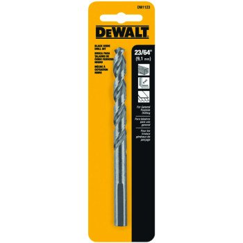 DEWALT DW1123 Jobber Drill Bit, 23/64 in Dia, 4-7/8 in OAL, Parabolic Flute, 23/64 in Dia Shank, Round Shank