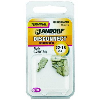 Jandorf 60945 Disconnect Terminal, 22 to 18 AWG Wire, Copper Contact, 5/PK