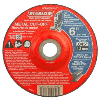 Diablo DBDS60045101F Type 1 Cut-Off Disc, 6 in Dia, 0.045 in Thick, 7/8 in Arbor, Ceramic Abrasive